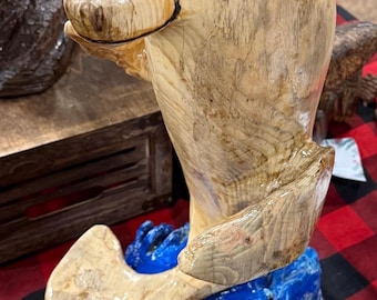 Handmade Ash Wood Carved Dolphin - 18" Tall Sculpture
