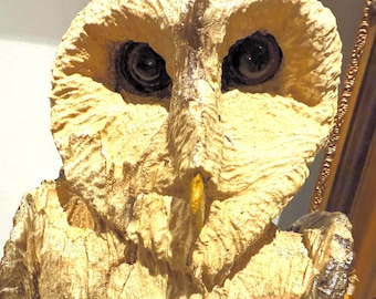 Chainsaw Carved Wood Owl: Life-Size Rustic Home Decor (26 inch)