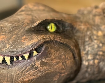 Hand-Carved 4’ Crocodile Wood Sculpture – Outdoor/Indoor Art