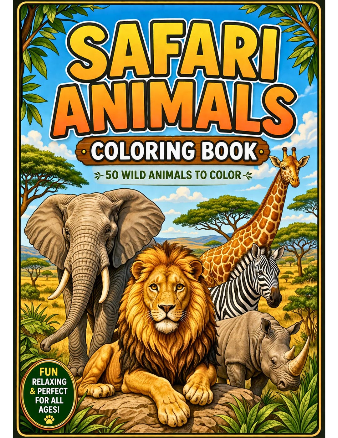 Safari Animals 50 Page Coloring Book Printable PDF Download Fun for All ...