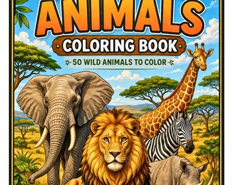 Safari Animals 50 Page Coloring Book Printable PDF Download Fun for all ages