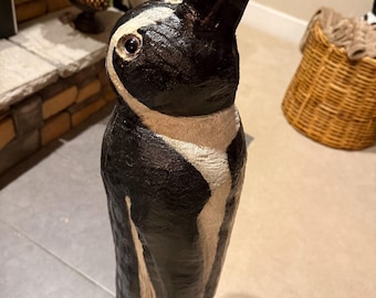 Hand-Carved Wooden Penguin Sculpture – Chainsaw Carving