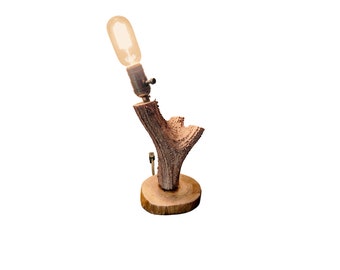 Rustic Elk Antler Desk Lamp: Cabin Lodge Decor Lighting