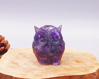 AMETHIST HARS-UIL, natuurlijke kristallen edelsteenchips uilfiguur, uilstandbeeld, dierentotem, uilliefhebber, voor woondecoratie en verjaardagscadeau