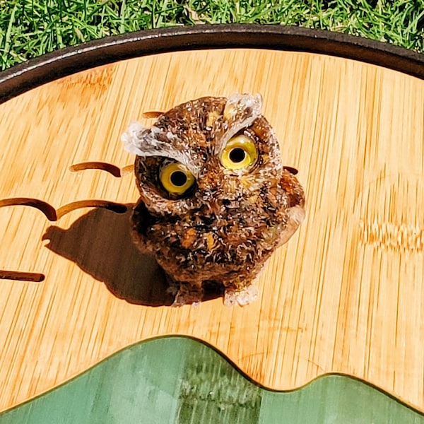 Tiger's eye Owl, Natural Crystal Gemstone Owl Figure, Resin Owl Statue, Animal Totem, Owl Gift, Home Decor, Reiki and Chakra Balancing