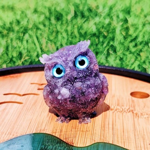 Amethyst Owl, Natural Crystal Gemstone Resin Owl Figure, Resin Owl Statue, Animal Totem, Owl Gift, Home Decor, Reiki and Chakra Balancing