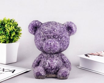 AMETHYST TEDDY BEAR, Natural Crystal Chips Resin Bear Figure, Bear Statue, Animal Totem, Bear Lover, Home Decor, Reiki and Chakra Balancing