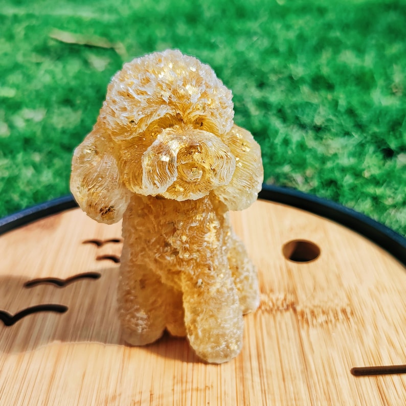 Citrine dog, Natural Crystal Gemstone Resin Poodle Figure, Resin Dog Statue, Animal Totem