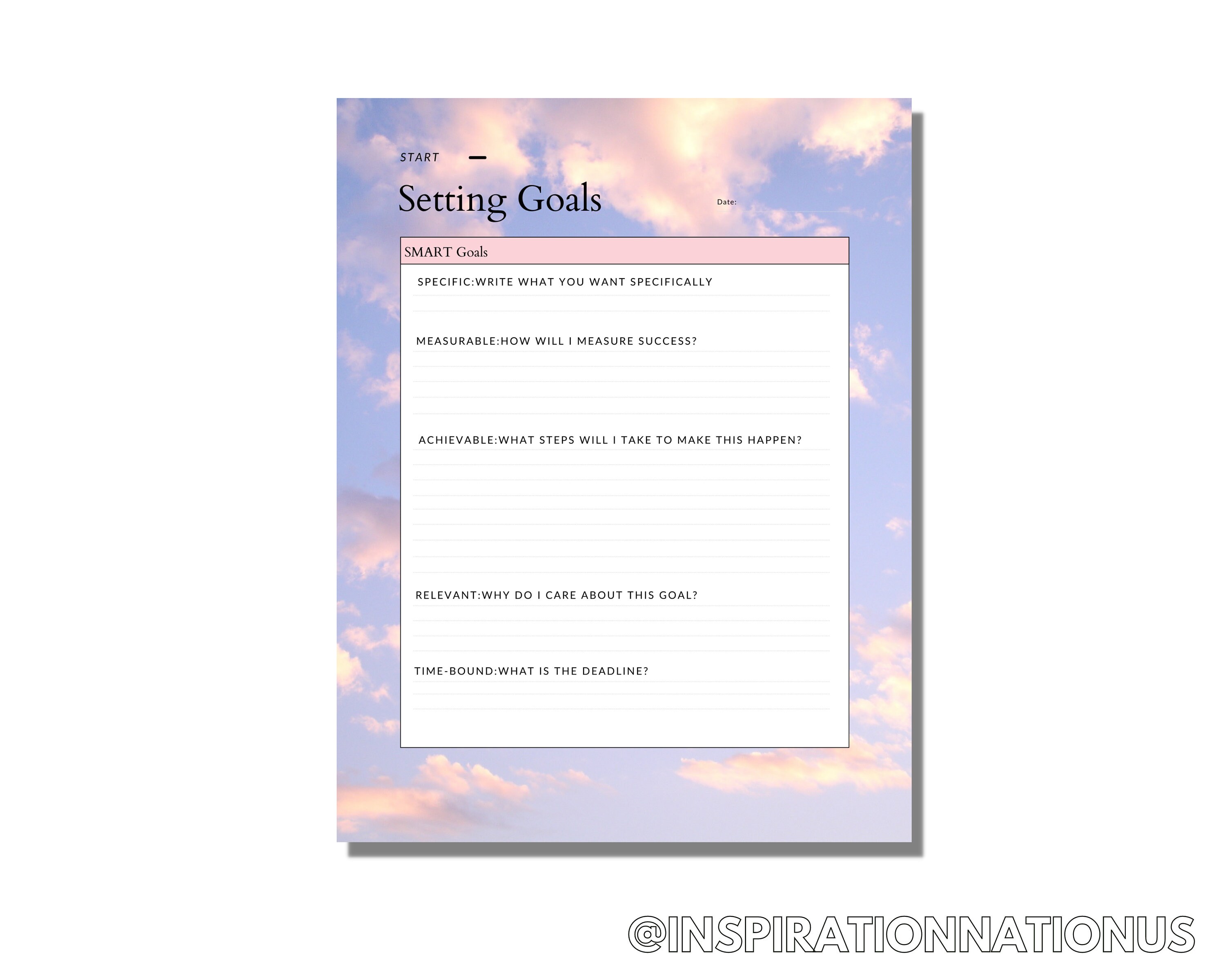 PRINTABLE Goal Setting Cloud Print Instant Download Goal Planning SMART ...