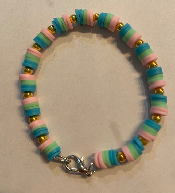 Pink, Green and Blue Clay Beaded Bracelet 