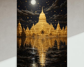 Golden Hindu Temple Poster Art Indian Goddess Print