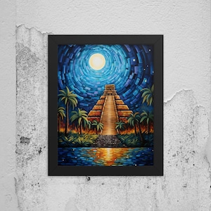 Aztec Aztlan Pyramid Framed Poster Art | Mayan, Incan Temple Print
