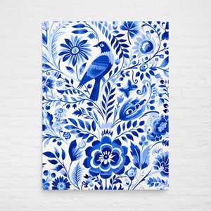 Mexican Otami Art Print The Dove Tenangos Wall Art Mexican Textile Poster Blue and White
