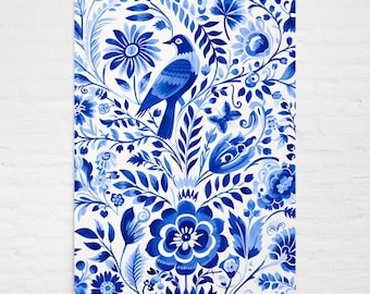 Mexican Otami Art Print The Dove Tenangos Wall Art Mexican Textile Poster Blue and White