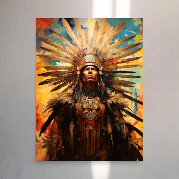 Aztec God Poster Art Aztec King Mayan Warrior Native American Wall Print