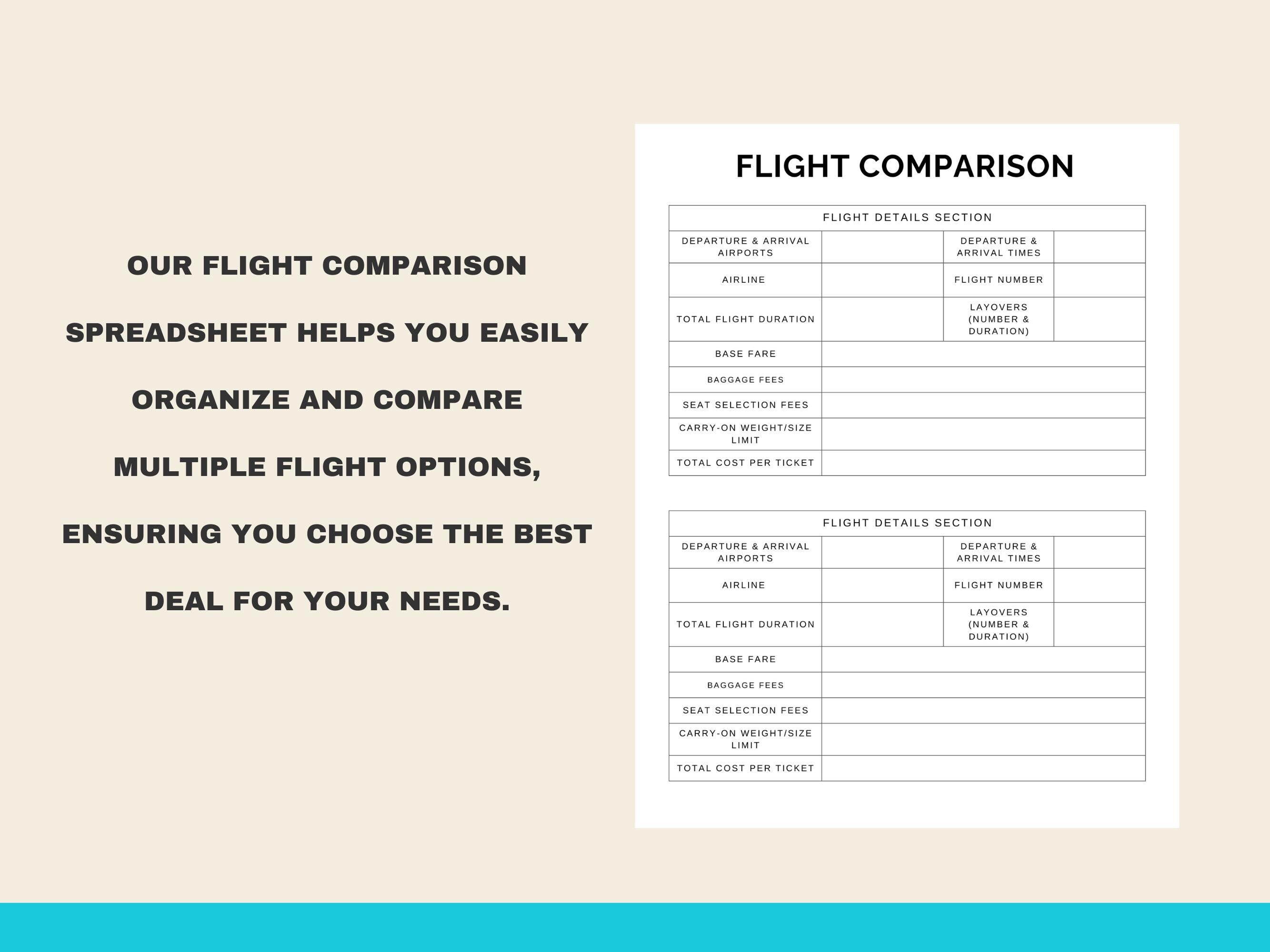 Cruise & Hotel Comparison Template: Vacation Planner Worksheets (PDF ...