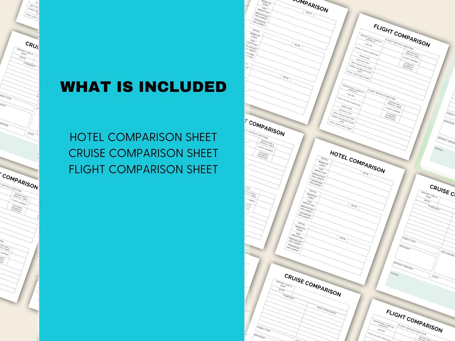 Cruise & Hotel Comparison Template: Vacation Planner Worksheets (PDF ...