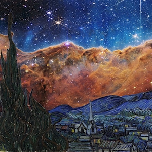 Vincent Van Gogh Sternennacht mit JWST James Webb Weltraumteleskop erstes Bildhintergrund