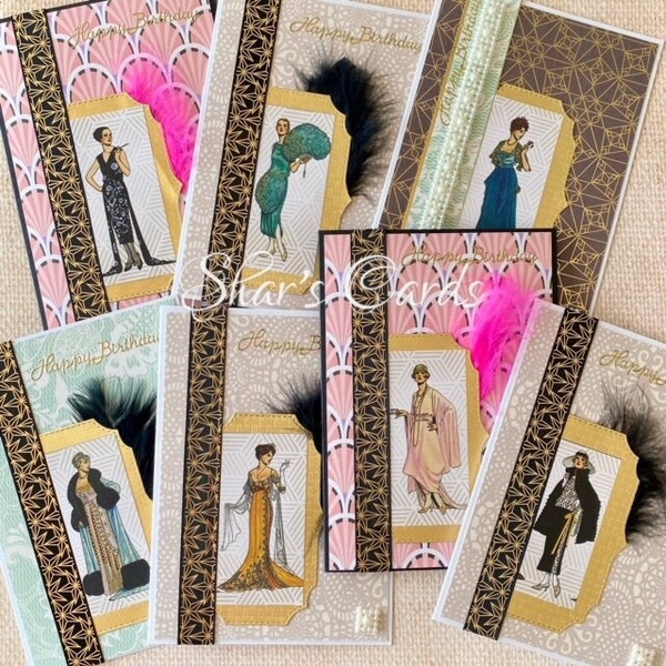 Tarjeta de cumpleaños de moda vintage, Art Deco Roaring 20s, 30s, 40s, Flapper Card Artsy Fashion Greeting Card, hecha a mano en Australia