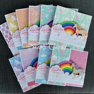 RAINBOW UNICORN Custom Birthday card, Dreams Take Flight Girl Greeting Specialty Card, Magical Whimsical Colourful, Handmade in Australia