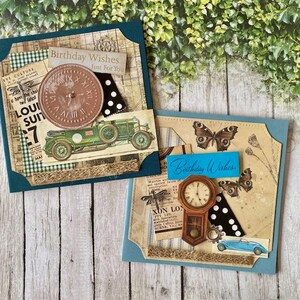 Geburtstagskarte für Männer, Vintage Stil Grußkarte, maskulinen Shabby Chic, Dad Großvater 60 70 80 90 100, altersfrei, handgefertigt in Australien