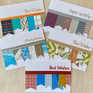 Geburtstagskarte für Männer, 5er-Pack, BUDGET-Banner, handgefertigt, mit Resten und SCRAPS, Bundle-Pack