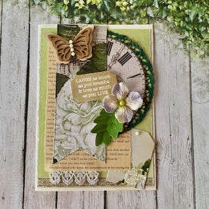 Biglietto d'auguri per tutte le occasioni, stile provinciale, ELEGANZA SENZA TEMPO, biglietto collage vintage per lei, fatto a mano in Australia