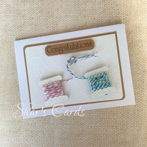 Tied the Knot WEDDING Card, CONGRATULATIONS Card with Thread spools, so cute! Handmade with embossed background and coloured twine
