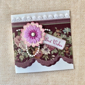Tarjeta de cumpleaños para mujer, elegante tarjeta vintage de buenos deseos, reciclada, hecha a mano en Australia.