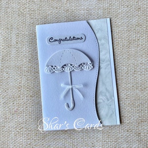 BRIDAL SHOWER CARD, wedding shower, Miss to Mrs, Bride to be, Baby shower, Hochzeit, Sympathie, weißer Regenschirm, weiß auf weiß, handmade