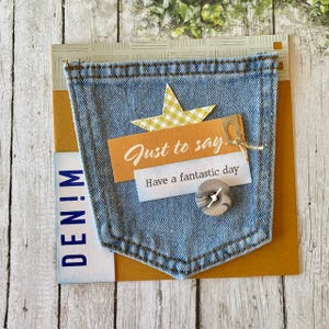 Cartão de aniversário masculino, cartão de bolso DENIM RECICLADO, materiais reciclados, recuperado, feito à mão na Austrália