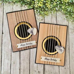 Guitar Birthday Card: Handmade Music Lover Gift, Oak or Walnut
