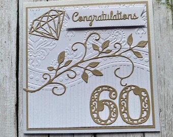 Cartão de 60º aniversário, Bodas de Diamante, Presente de aniversário para marido e mulher, Feito à mão na Austrália