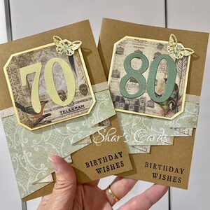 VINTAGE Custom Age BIRTHDAY CARD, biglietto personalizzato nostalgico ed elegante, decennio 70°, 80°, 90°, 100°, fatto a mano in Australia