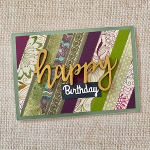 HAPPY BIRTHDAY Female Birthday card with colourful strips, eco-friendly upcycled, handmade in Australia