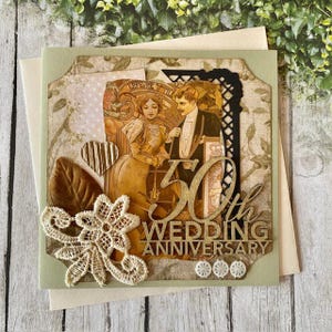 TARJETA DE 50 ANIVERSARIO, Bodas de Oro, Tarjeta de estilo vintage, Regalo de aniversario para esposo y esposa, Hecha a mano en Australia