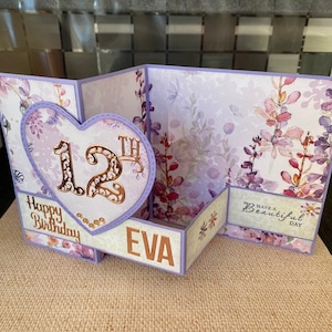 Lilac floral Birthday CARD, customised, Z-fold design, Specialty Greeting card, Handmade in Australia