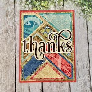 パッチワークデザインのサンキューカード。オーストラリア製ハンドメイド。