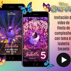 Invitación animada de video de fiesta de cumpleaños con tema de Isabella Encanto, Evite personalizado
