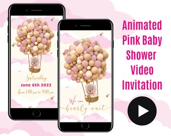 Pink Baby Shower Video Invitation | Personalised Evite | Digital Download