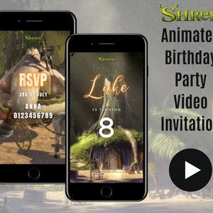 Animated Shrek Theme Birthday Party Video Invitation, Personalised Evite