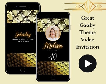 Great Gatsby Theme Video Invitation, Personalised Evite