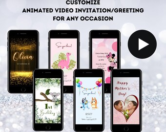 Passen Sie animierte Videoeinladung, Videogruß für jede Gelegenheit an