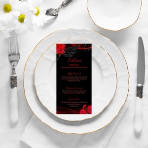 Modelo de tema de máscara vermelha preta para impressão de cartão de menu / arquivo digital / download digital