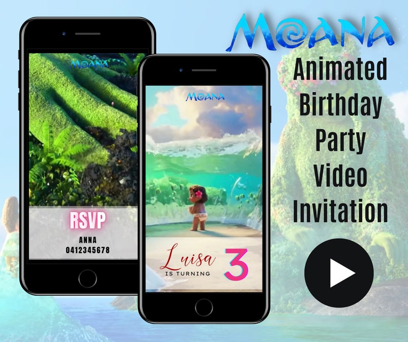 Animated Moana Theme Birthday Party Video Invitation Personalised Evite