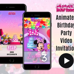 Animated Minnie Mouse Birthday Party Video Invitation, Personalised Evite