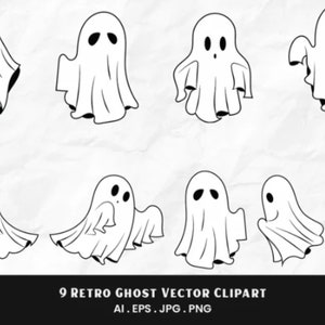 Retro Ghost Vector Clipart | 9 variations