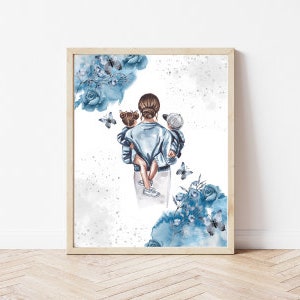 Mother and Children Watercolor Digital Print
