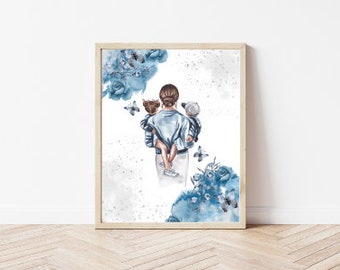 Mother and Children Watercolor Digital Print