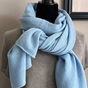 Pure cashmere scarf, 100% Pure Cashmere wrap, Warm long scarf, Oversized knit scarf for winter, perfect birthday gift, 80th birthday gift Light Blue